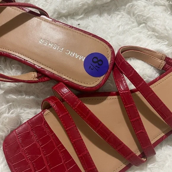 Marc Fisher Croc-Embossed Red Sandals - Picture 4 of 10
